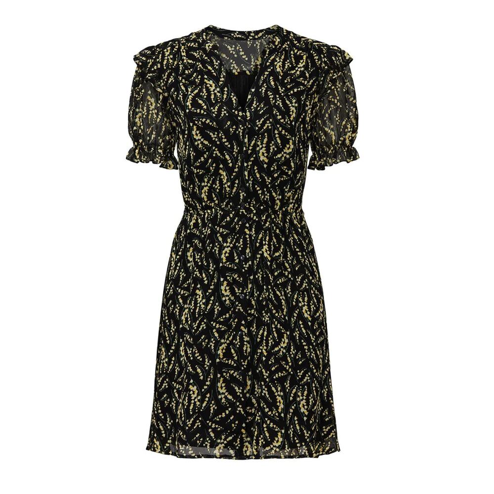 Ba&Sh 'Ruffled' Black Floral-Print Georgette Mini Dress Size 0